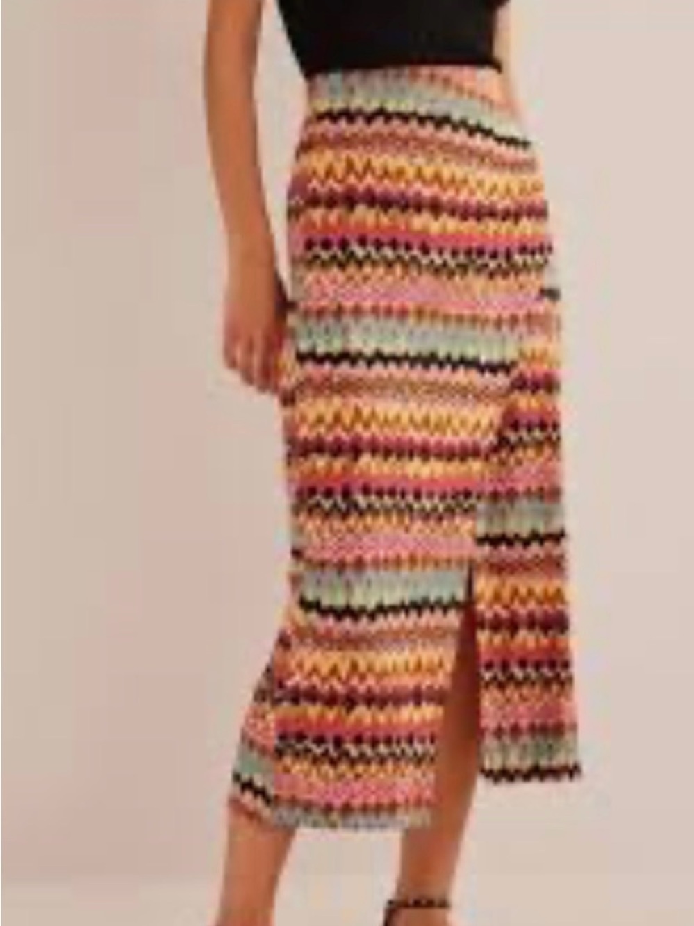 Boden 8 colorful wrap front jersey knit stretch midi skirt boho chic euro summer
